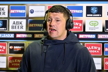 Matt Peet Coach of Wigan Warriors speaks with Sky Sports at full time during the Betfred Super League Round 16 match Wigan Warriors vs Leigh Leopards at DW Stadium, Wigan, United Kingdom, 5th July 2024  clipart