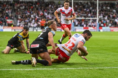 Sam Royle of St. Helens goes over for a try during the Betfred Super League Round 16 match St Helens vs Castleford Tigers at Totally Wicked Stadium, St Helens, United Kingdom, 5th July 2024  clipart