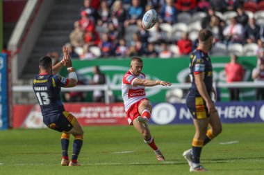 Mikey Lewis of Hull KR kicks the ball during the Betfred Super League Round 16 match Hull KR vs Catalans Dragons at Sewell Group Craven Park, Kingston upon Hull, United Kingdom, 6th July 2024  clipart