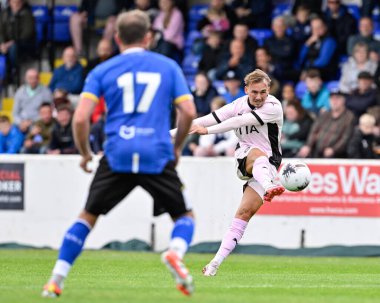 Jack Diamond of Stockport County shoots on goal during the Pre-season friendly match Chester vs Stockport County at Deva Stadium, Chester, United Kingdom, 6th July 2024  clipart