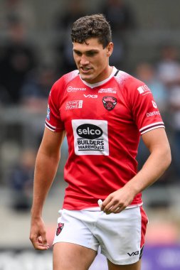 Salford Red Devils 'den Sam Stone, Betfred Süper Lig 16. Raundunda Salford Red Devils, Hull FC' ye karşı Salford Community Stadyumu, Eccles, İngiltere, 7 Temmuz 2024 