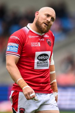 Salford Red Devils 'den Gil Dudson, Betfred Süper Lig 16. Raundunda Salford Red Devils, Hull FC' ye karşı Salford Community Stadyumu, Eccles, İngiltere, 7 Temmuz 2024 