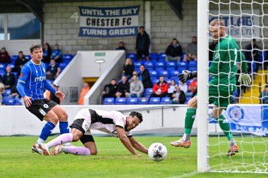 Kyle Wootton of Stockport County scores a goal to make it 0-2  Stockport County during the Pre-season friendly match Chester vs Stockport County at Deva Stadium, Chester, United Kingdom, 6th July 2024  clipart