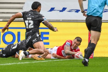 Salford Red Devils Deon Cross, Salford Community Stadyumu, Eccles, İngiltere 'de oynanan Salford Red Devils vs Hull FC karşılaşmasında, Betfred Süper Lig' in 16. 