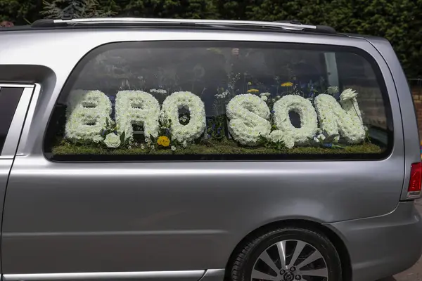 Stock image Rob Burrow CBE makes his final journey as his funeral car enters Pontefract Crematorium during Rob Burrow CBE Funeral at Pontefract Crematorium, Pontefract, United Kingdom, 7th July 2024 