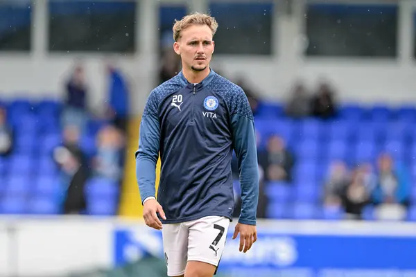 stock image Jack Diamond of Stockport County warms up ahead of the Pre-season friendly match Chester vs Stockport County at Deva Stadium, Chester, United Kingdom, 6th July 2024 