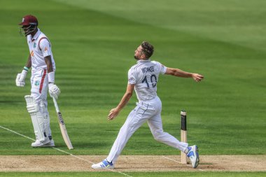 Chris Woakes of England delivers the ball during the 1st Rothesay Test Match day 1 England v West Indies at Lords, London, United Kingdom, 10th July 2024  clipart