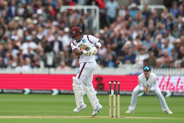 stock image Kavem Hodge of West Indies takes a swing at the ball during the 1st Rothesay Test Match day 1 England v West Indies at Lords, London, United Kingdom, 10th July 2024 