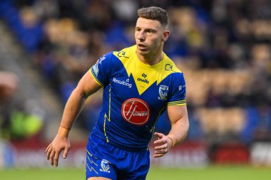 Warrington Wolves 'tan George Williams 17. Betfred Süper Lig karşılaşmasında Warrington Wolves, Leeds Gergedan' a karşı Halliwell Jones Stadyumu, Warrington, İngiltere, 11 Temmuz 2024 