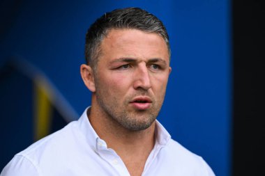 Sam Burgess Warrington Wolves 'un baş antrenörü 17. Betfred Süper Ligi karşılaşması öncesinde Warrington Wolves - Leeds Rhinos maçı Halliwell Jones Stadyumu, Warrington, İngiltere, 11 Temmuz 2024 