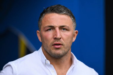 Sam Burgess Warrington Wolves 'un baş antrenörü 17. Betfred Süper Ligi karşılaşması öncesinde Warrington Wolves - Leeds Rhinos maçı Halliwell Jones Stadyumu, Warrington, İngiltere, 11 Temmuz 2024 