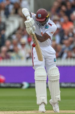 Jayden Seales of West Indies gets on his toes to play a safety shot during the Rothesay First Test Match Day Three England v West Indies at Lords, London, United Kingdom, 12th July 2024  clipart