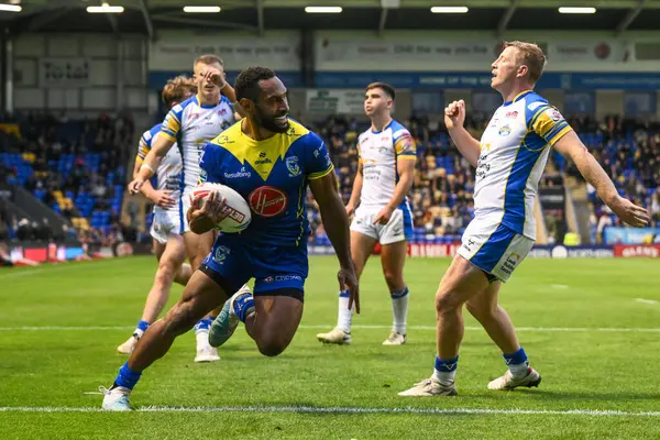 stock image Rodrick Tai of Warrington Wolves goes over for a try during the Betfred Super League Round 17 match Warrington Wolves vs Leeds Rhinos at Halliwell Jones Stadium, Warrington, United Kingdom, 11th July 2024 