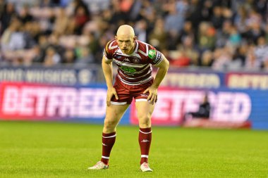 Wigan Warriors 'dan Liam Farrell 17. Betfred Süper Lig karşılaşmasında Wigan Warriors St. Helens' e karşı DW Stadyumu, Wigan, İngiltere, 12 Temmuz 2024 