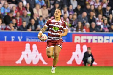 Wigan Warriors takımından Tyler Dupree, 17. Betfred Süper Lig karşılaşmasında Wigan Warriors 'a karşı St Helens Stadyumu, Wigan, İngiltere, 12 Temmuz 2024 