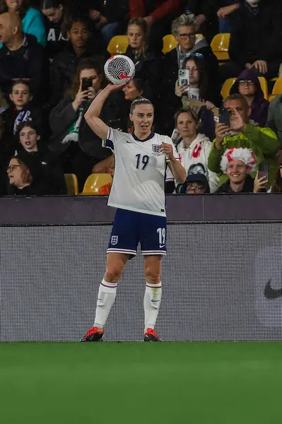 stock image Niamh Charles of England prepares to take a throw in during the UEFA Women's Championship Qualifiers - Group 3 match England Women vs Ireland Women at Carrow Road, Norwich, United Kingdom, 12th July 2024 