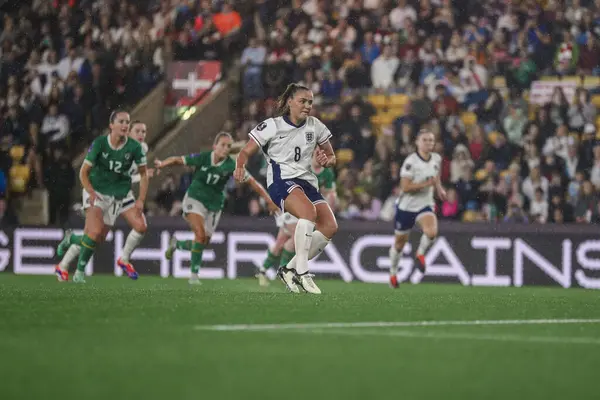 stock image Georgia Stanway of England scores the team's second goal during the UEFA Women's Championship Qualifiers - Group 3 match England Women vs Ireland Women at Carrow Road, Norwich, United Kingdom, 12th July 2024 