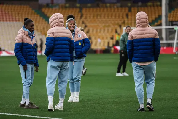 stock image England players take to the field prior to the UEFA Women's Championship Qualifiers - Group 3 match England Women vs Ireland Women at Carrow Road, Norwich, United Kingdom, 12th July 2024 