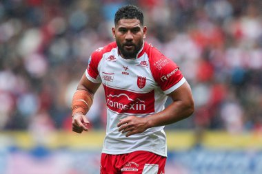 Hull KR takımından Kelepi Tanginoa 17. Betfred Süper Lig karşılaşmasında Hull FC Hull KR 'a karşı MKM Stadyumu, Hull, Birleşik Krallık, 13 Temmuz 2024 