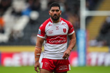Hull KR takımından Kelepi Tanginoa 17. Betfred Süper Lig karşılaşmasında Hull FC Hull KR 'a karşı MKM Stadyumu, Hull, Birleşik Krallık, 13 Temmuz 2024 