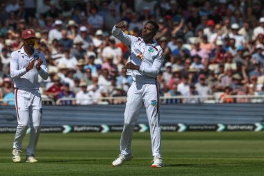 Batı Hint Adaları 'ndan Kevin Sinclair İngiltere' den Harry Brook 'un 2. Rothesay Deneme Maçı' nda İngiltere ile Batı Hint Adaları arasındaki Trent Bridge, Nottingham, İngiltere 'de 18 Temmuz 2024 karşılaşmasını kutluyor. 