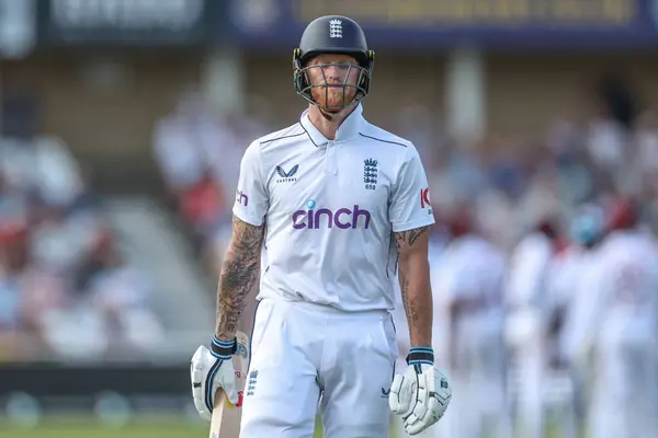 stock image A dejected Ben Stokes of England leaves the field of play after being caught out by Jeremiah Louis of West Indies during the 2nd Rothesay Test Match match England vs West Indies at Trent Bridge, Nottingham, United Kingdom, 18th July 2024 