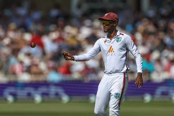 stock image Kraigg Brathwaite of West Indies throws the ball during the 2nd Rothesay Test Match match England vs West Indies at Trent Bridge, Nottingham, United Kingdom, 18th July 2024 