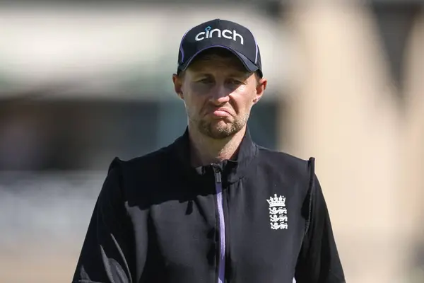 stock image Joe Root of England reacts in the pre-game warm up session during the 2nd Rothesay Test Match match England vs West Indies at Trent Bridge, Nottingham, United Kingdom, 18th July 2024 