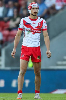 St. Helens 'den Harry Robertson, 18. Betfred Süper Lig karşılaşmasında St Helens' e karşı Warrington Wolves, St Helens Stadyumu, 19 Temmuz 2024