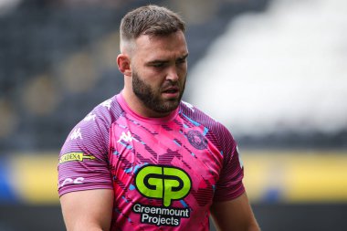Wigan Warriors takımından Kaide Ellis, 20 Temmuz 2024 'te MKM Stadyumu' nda oynanan Betfred Süper Lig karşılaşması öncesi ısınma maçında Hull FC Wigan Warriors 'a karşı.