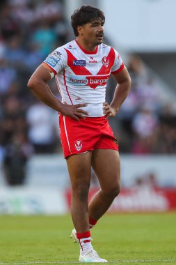 St. Helens 'den James Bell, 18. Betfred Süper Lig karşılaşmasında St. Helens - Warrington Wolves maçı sırasında St Helens, St Helens Stadyumu, 19 Temmuz 2024