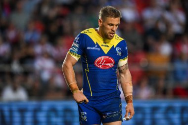 Warrington Wolves takımından Matt Dufty 18. Betfred Süper Lig karşılaşmasında St Helens 'e karşı Wicked Stadyumu, St Helens, Birleşik Krallık, 19 Temmuz 2024