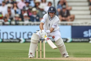 Joe Root of England with a swoop for four runs during the Rothesay Test Match day four match England vs West Indies at Trent Bridge, Nottingham, United Kingdom, 21st July 2024 clipart