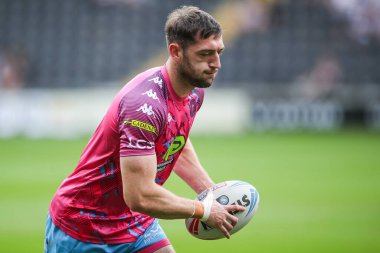 Wigan Warriors 'dan Jake Wardle, 20 Temmuz 2024' te MKM Stadyumu 'nda oynanan Betfred Süper Ligi karşılaşması öncesi ısınma maçında Hull FC Wigan Warriors' a karşı.