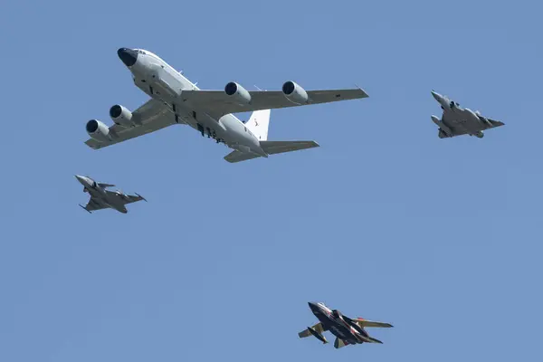 stock image NATO 75th anniversary flypast during The Royal International Air Tattoo 2024 at RAF Fairford, Cirencester, United Kingdom, 19th July 2024