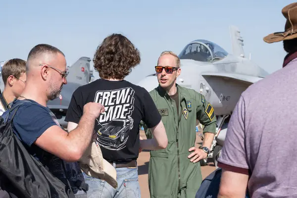 stock image Members of the public meet pilots during The Royal International Air Tattoo 2024 at RAF Fairford, Cirencester, United Kingdom, 19th July 2024