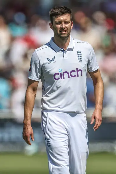 stock image Mark Wood of England during the 2nd Rothesay Test Match day two England v West Indies at Trent Bridge, Nottingham, United Kingdom, 19th July 202