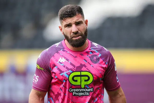 stock image Abbas Miski of Wigan Warriors during the pre-game warm up ahead of the Betfred Super League match Hull FC vs Wigan Warriors at MKM Stadium, Hull, United Kingdom, 20th July 2024