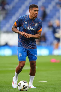 Rangers 'dan James Tavernier 24 Temmuz 2024' te Birmingham City 'nin St Andrews, Birmingham, İngiltere' deki Rangers maçının hazırlık maçı öncesinde ısındı.