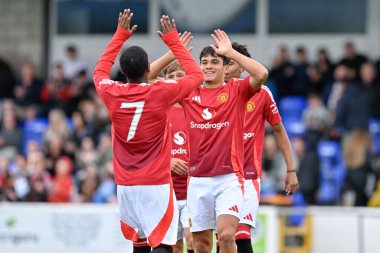 Gabriele Biancheri of Manchester United celebrates his to goal to make it 0-1 Manchester United during the Pre-season friendly match Chester vs Manchester United at Deva Stadium, Chester, United Kingdom, 24th July 2024 clipart