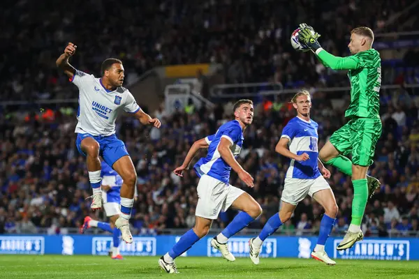 stock image Cyriel Dessers of Rangers has his shot saved by Ryan Allsop of Birmingham City during the Pre-season friendly match Birmingham City vs Rangers at St Andrews, Birmingham, United Kingdom, 24th July 2024