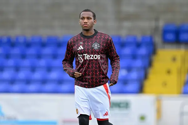 stock image Victor Musaof Manchester United warms up ahead of the Pre-season friendly match Chester vs Manchester United at Deva Stadium, Chester, United Kingdom, 24th July 2024