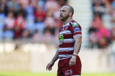 Wigan Warriors 'dan Liam Marshall Betfred Süper Lig 19. Raundda Wigan Warriors' a karşı Wigan Wolves maçı sırasında Wigan Stadyumu, Wigan, Birleşik Krallık, 26 Temmuz 2024