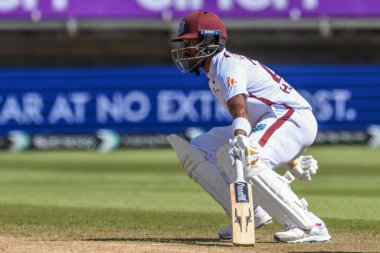 Batı Hint Adaları 'ndan Kavem Hodge, 28 Temmuz 2024' te İngiltere 'nin Edgbaston, Birmingham, İngiltere' de Batı Hint Adaları 'na karşı oynadığı 3. Rothesay Test Maçı' nda kırışıklık noktasına ulaştı.