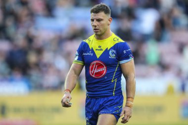Warrington Wolves 'tan George Williams, Betfred Süper Lig 19. Maçı sırasında Wigan Warriors' a karşı Wigan Wolves, Wigan Stadyumu, Birleşik Krallık, 26 Temmuz 2024