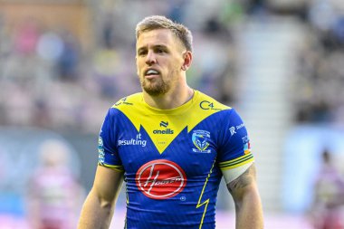 Warrington Wolves 'tan Matt Dufty 19. Betfred Süper Lig karşılaşmasında Wigan Warriors' a karşı Warrington Wolves, DW Stadyumu, Wigan, Birleşik Krallık, 26 Temmuz 2024
