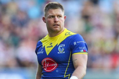 Warrington Wolves takımından Luke Yates, Betfred Süper Lig 19. Raundunda Wigan Warriors 'a karşı Warrington Wolves maçı sırasında Wigan Stadyumu, Wigan, Birleşik Krallık, 26 Temmuz 2024
