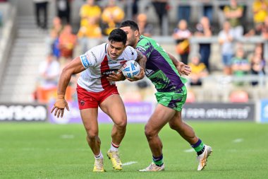 Salford Red Devils takımından Tim Lafai, Salford Community Stadyumu, Eccles, Birleşik Krallık 'ta oynanan Salford Red Devils - Castleford Tigers maçında 27 Temmuz 2024' te oynanan Betfred Süper Lig 19.