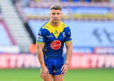 Warrington Wolves 'tan George Williams, Betfred Süper Lig 19. Maçı sırasında Wigan Warriors' a karşı Wigan Wolves, Wigan Stadyumu, Birleşik Krallık, 26 Temmuz 2024
