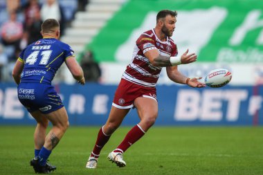 Wigan Warriors takımından Kaide Ellis, 26 Temmuz 2024 'te İngiltere' nin Wigan Stadyumu 'nda oynanan 19.
